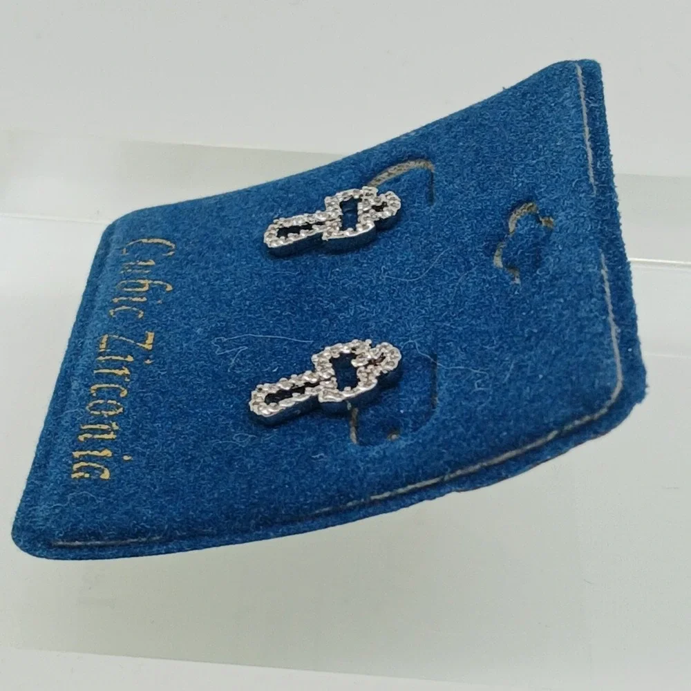 Micro Pave Vintage 1990s Cubic Zirconia Cross Stud Earrings Silver Tone Rare New
